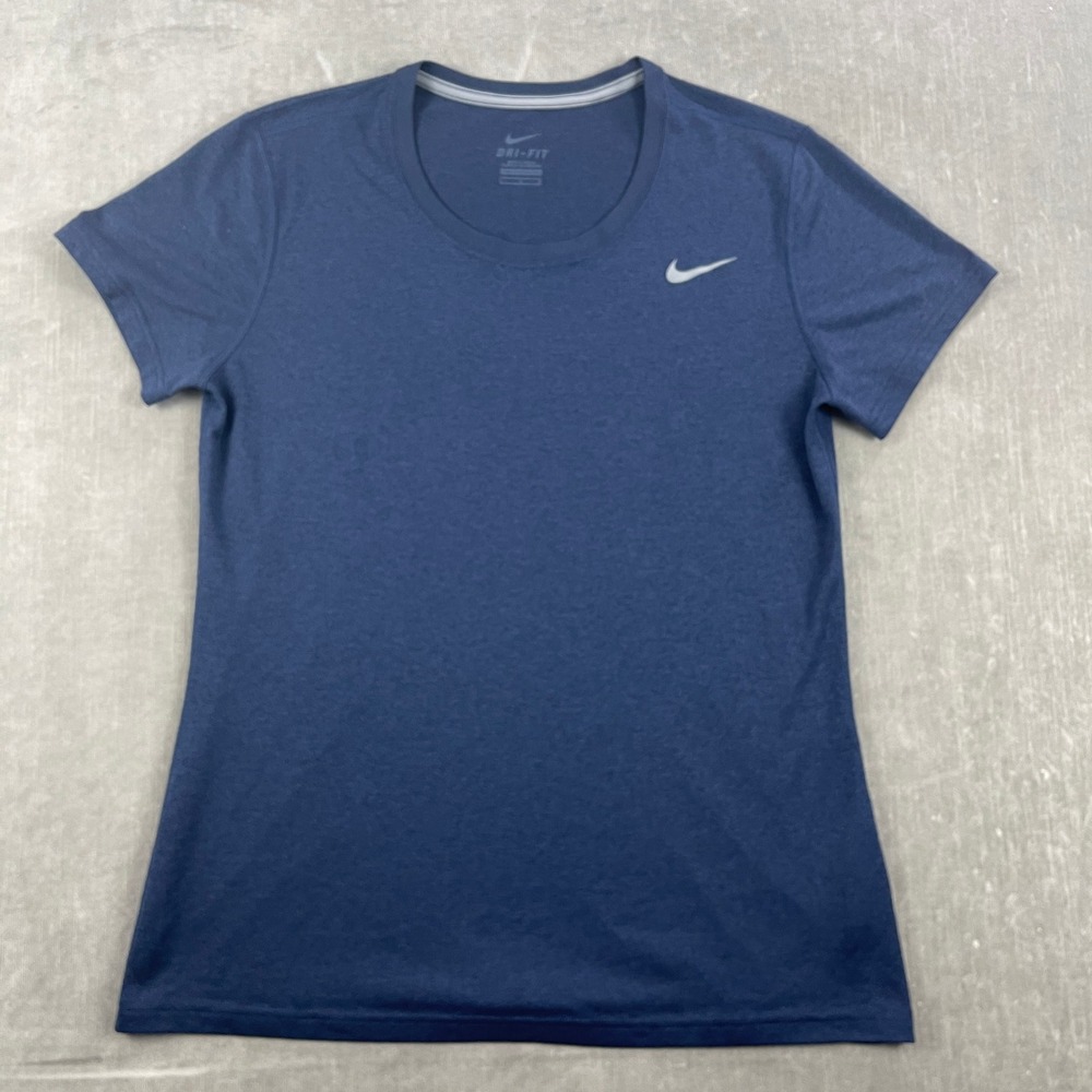 Nike Women Large Navy Blue Dri-FIT Short Sleeve Performance T-Shirt Heathered